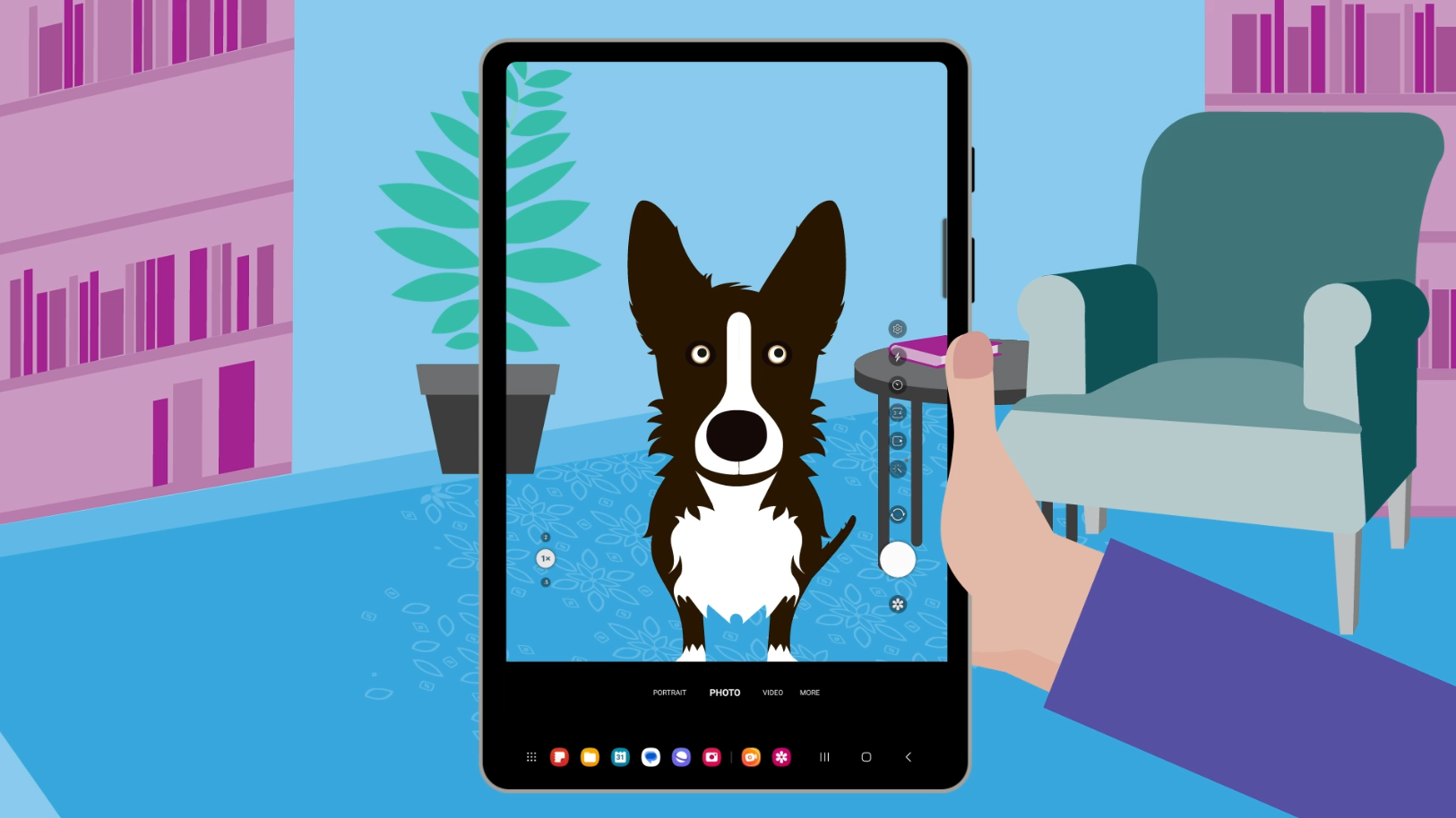 Android tablet photographing dog